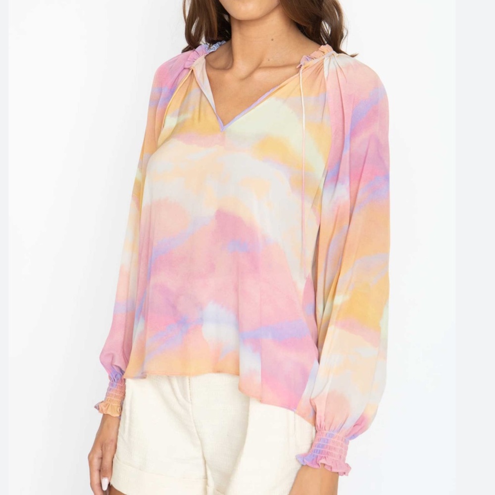 Caballero‎ sunset Tye Dye Miki Top Small Viscose Peasant Blouse